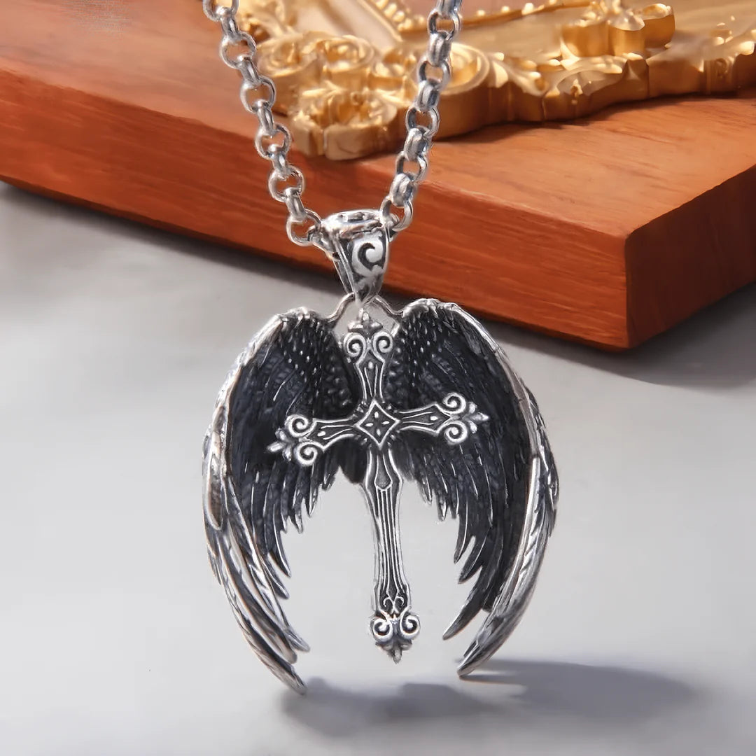 Christianartworkshop Guardian Angel Wings Cross Pendant Necklace: Spiritual Protection Jewelry