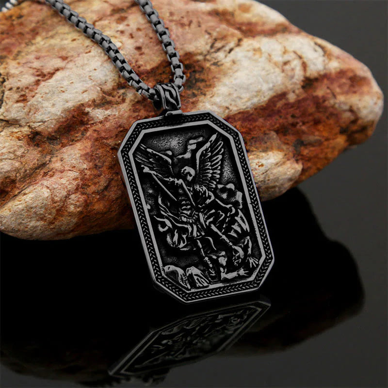 Classic Style St. Michael the Archangel Protection Stainless Steel Pendant Necklace