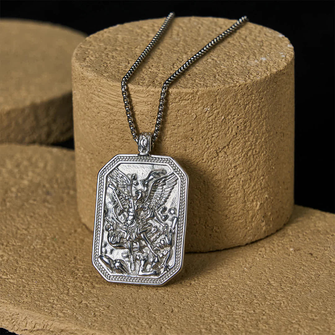 Classic Style St. Michael the Archangel Protection Stainless Steel Pendant Necklace