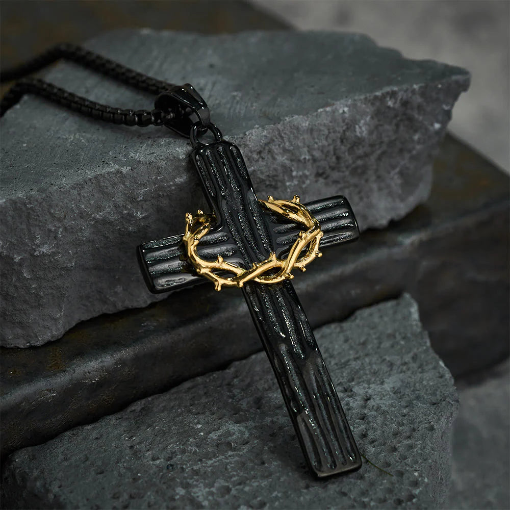 Modern Style Jesus Crown Of Thorns Cross Sacred Protection Pendant Necklace
