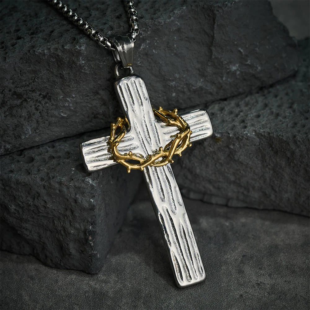 Modern Style Jesus Crown Of Thorns Cross Sacred Protection Pendant Necklace