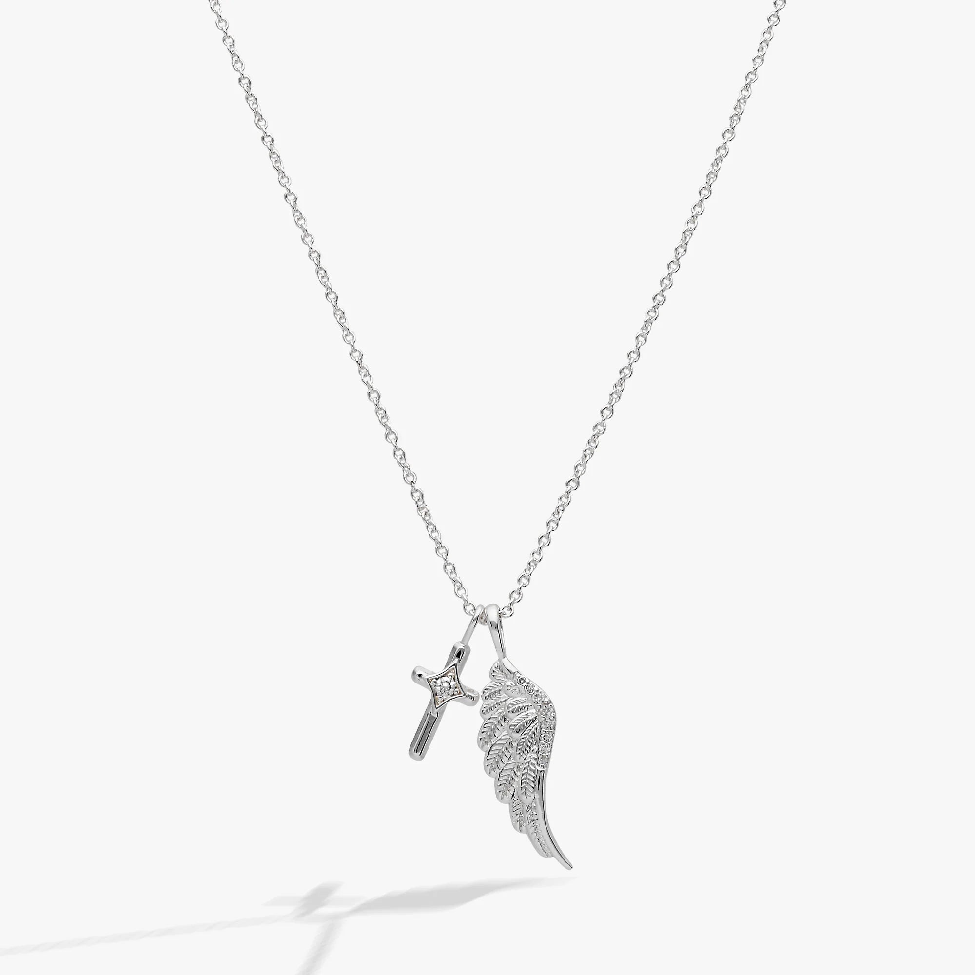 Faith Cross and Angel Wing Charm Necklace